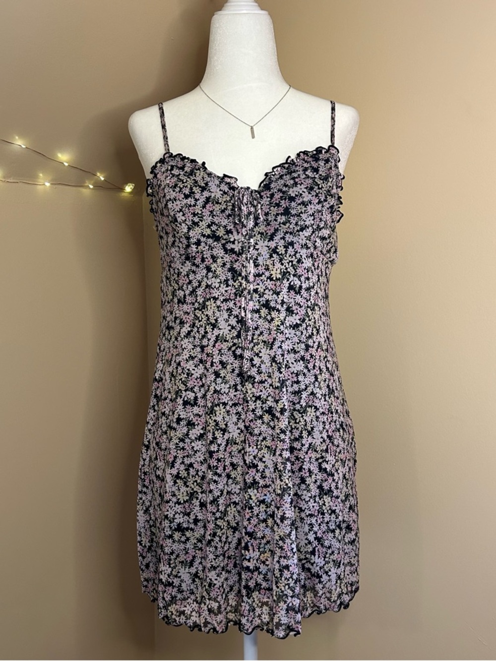 American Eagle Floral Slip Dress Lace Trim Babydoll Size Small